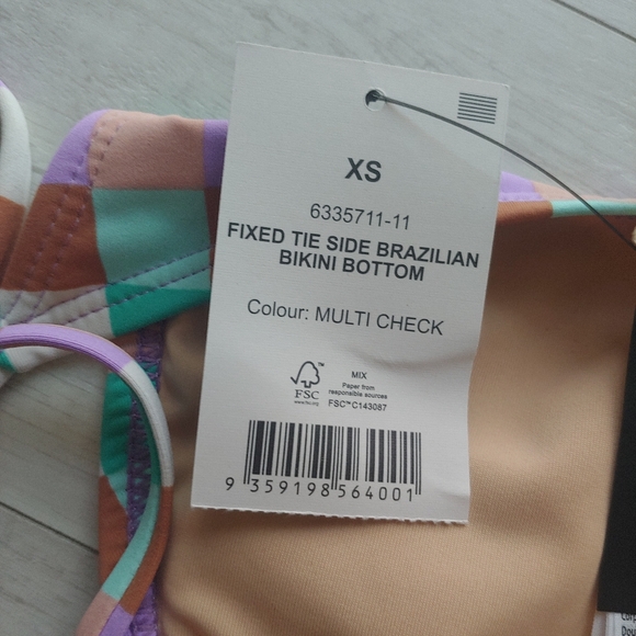 Cotton On BODY NEW Tie Side Check Brazilian Bikini Bottoms - Picture 10 of 13